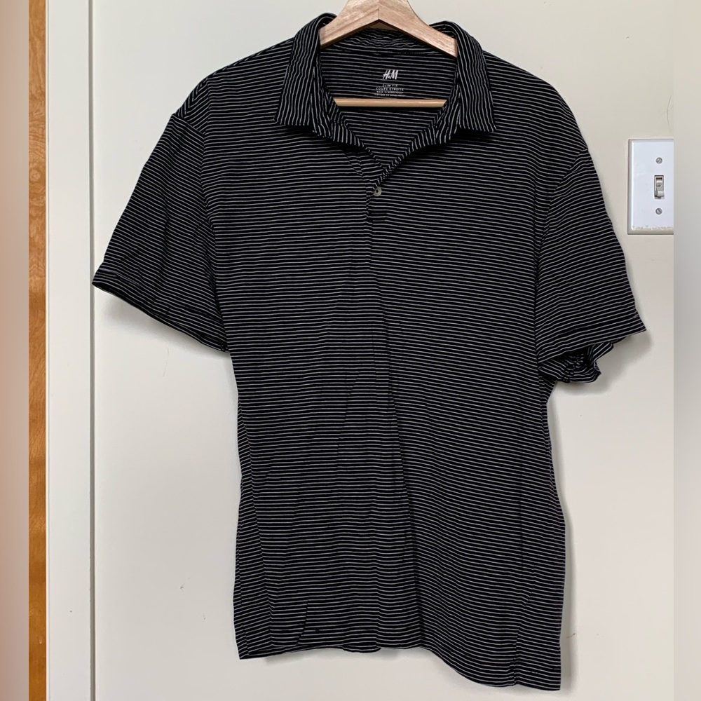 Black and white stripe polo shirt